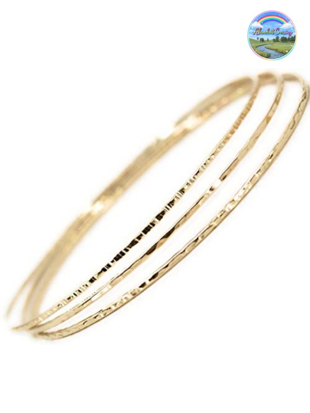 14k Gold Filled Hammered Bangle Bracelet Set of 3 Textures Handmade